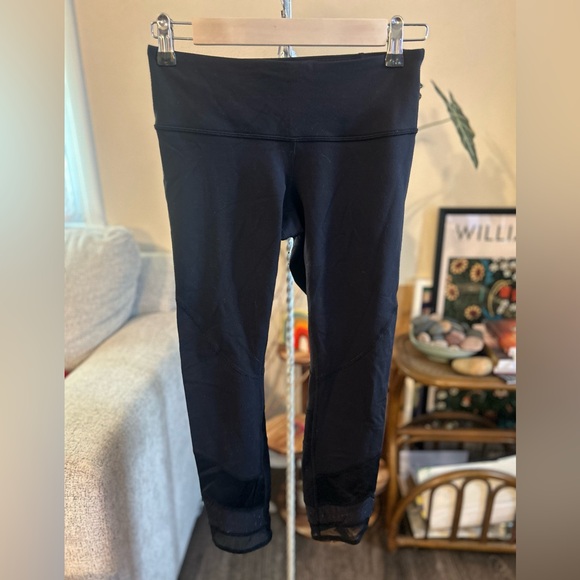 Lululemon Wunder Under Crop Leggings 4 Black Mesh Panel Yoga Pants Athleisure - Picture 1 of 5